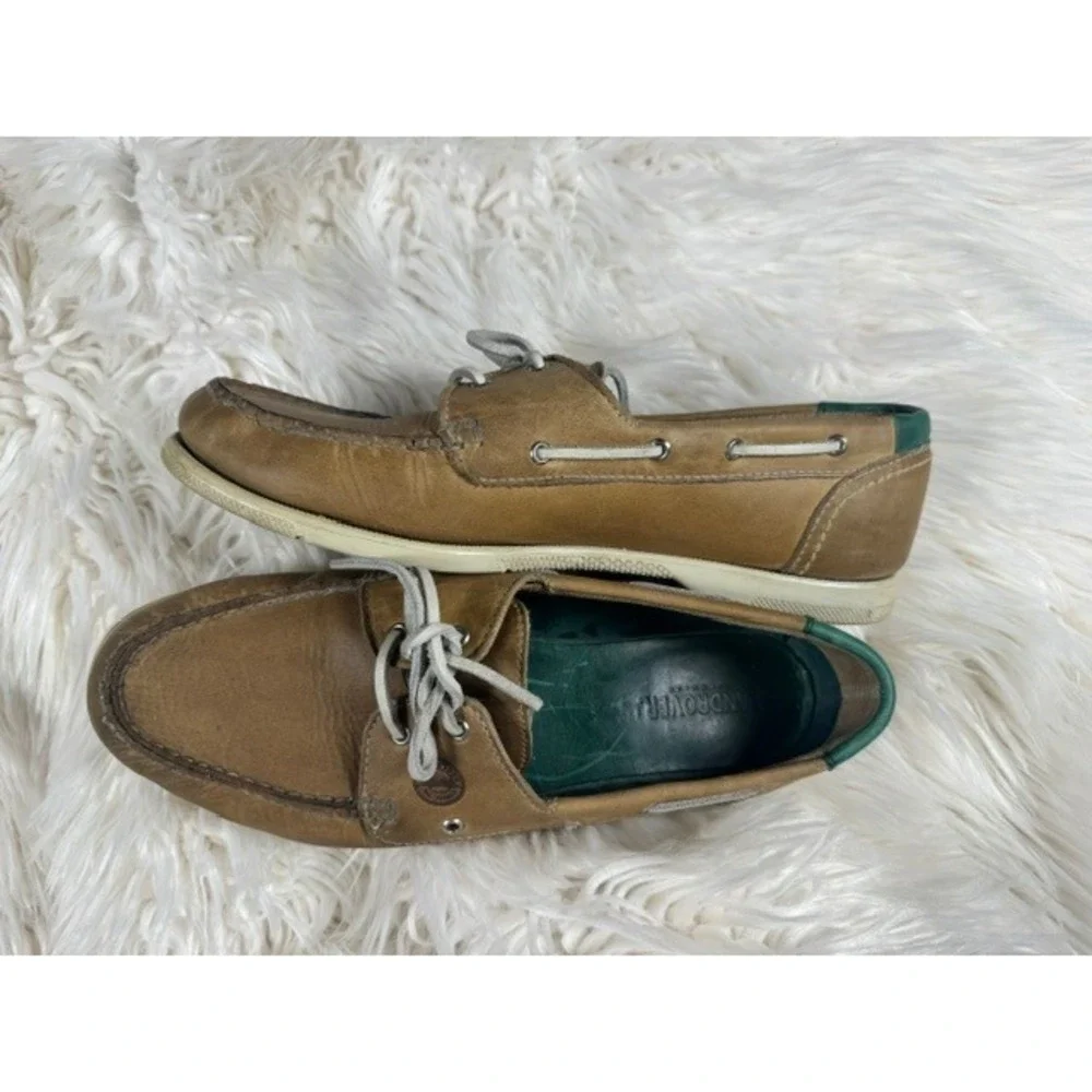 Landrover Boat Shoes‎ Men 10 M Tan Leather All Terrain Green Accent Deck Loafers